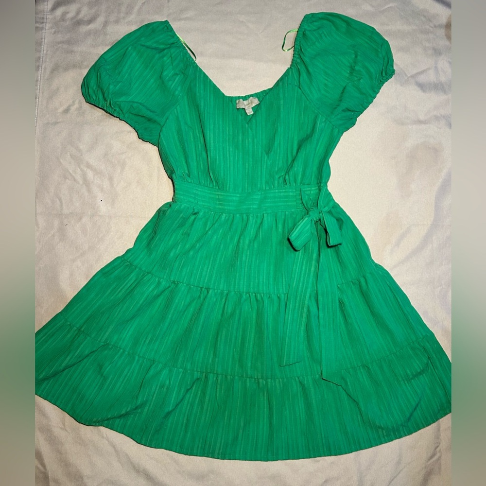 Anthropologie Vibrant Green Puff Sleeve Mini Dress